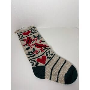 Vintage Norse Ridge Scandinavian Knit Christmas Stocking Red Cardinals Cotton